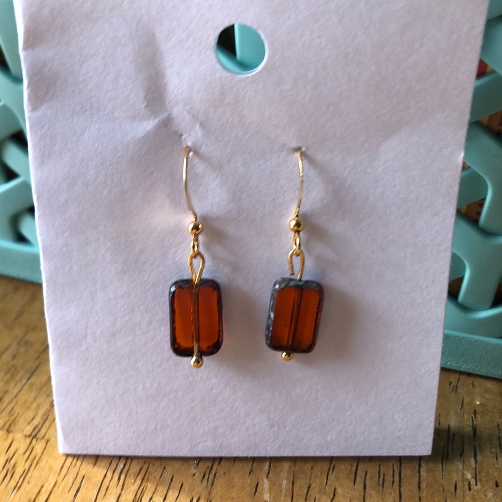 Handmade ❤️ Amber Glass Bead Earrings